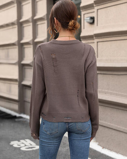Cutout Round Neck Long Sleeve Sweater