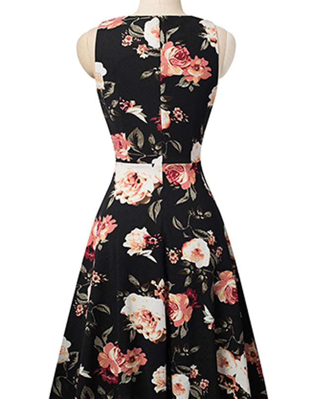 Printed Smocked Waist Sleeveless Dress