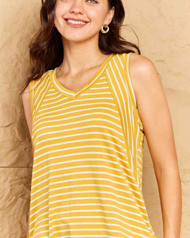 Doublju Talk To Me Full Size Striped Sleeveless V-Neck Top