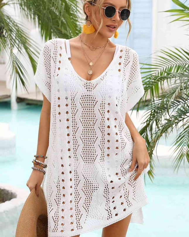 Openwork Plunge Dolman Sleeve Cover-Up Dress