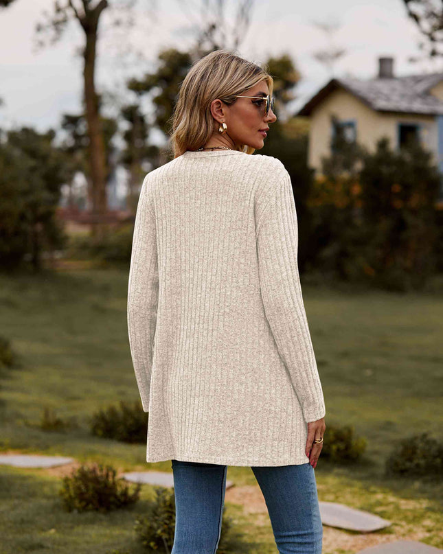 Ribbed Button-Up Cardigan with Pockets