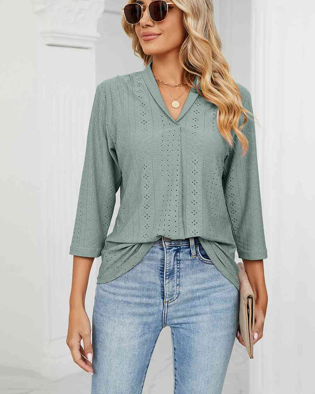 Eyelet Three-Quarter Sleeve Blouse