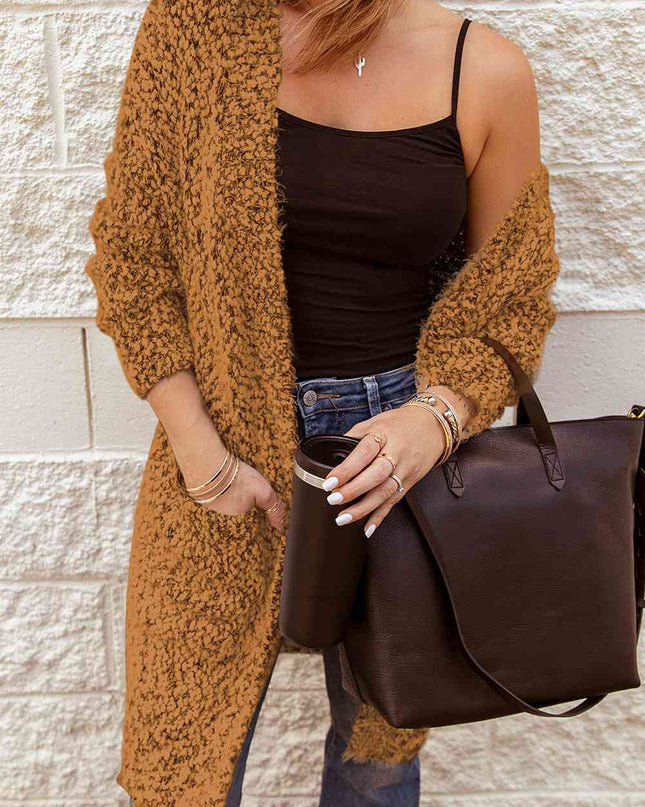 Fuzzy Popcorn Knit Open Front Longline Cardigan