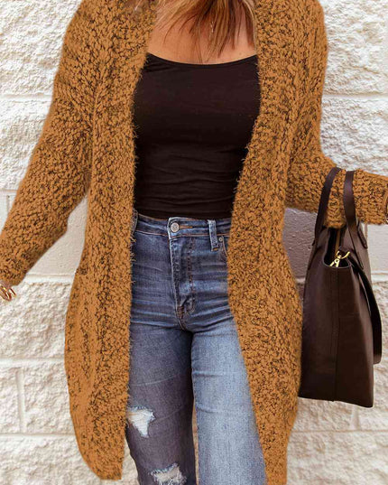 Fuzzy Popcorn Knit Open Front Longline Cardigan