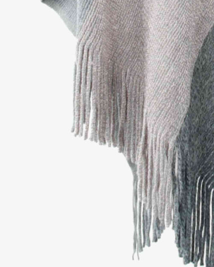 Color Block Fringe Hem Poncho