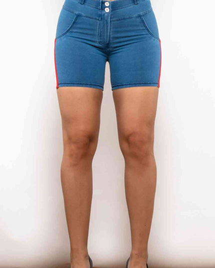 Full Size Side Stripe Buttoned Denim Shorts