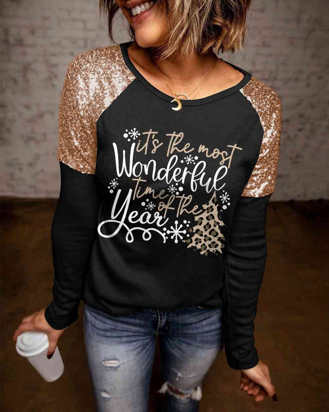 Sequin Slogan Graphic T-Shirt