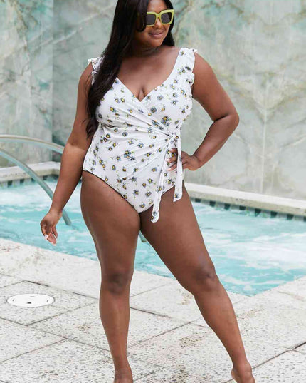 Marina West Swim Float On Ruffle Faux Wrap One-Piece in Daisy Cream
