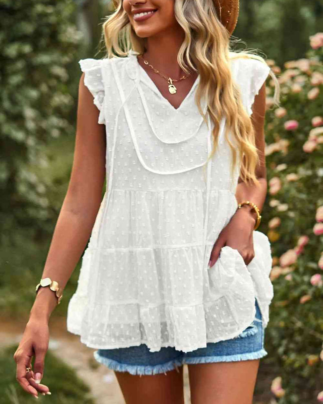 Swiss Dot Ruffle Shoulder Tiered Top