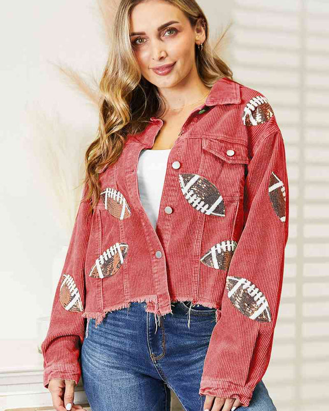 Football Patch Raw Hem Shacket