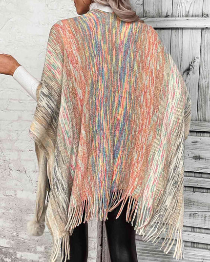 Open Front Poncho with Pom Poms