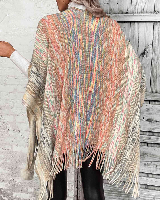 Open Front Poncho with Pom Poms