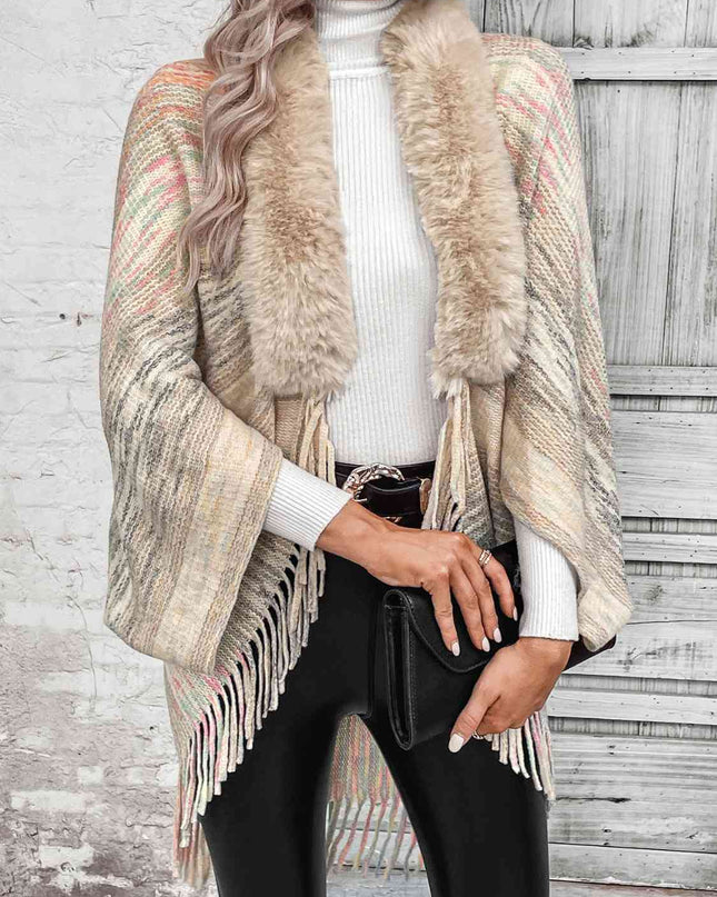 Open Front Fringe Hem Poncho