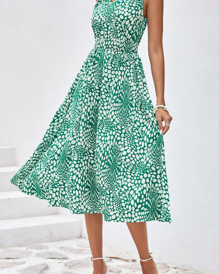 Printed V-Neck Sleeveless Dress