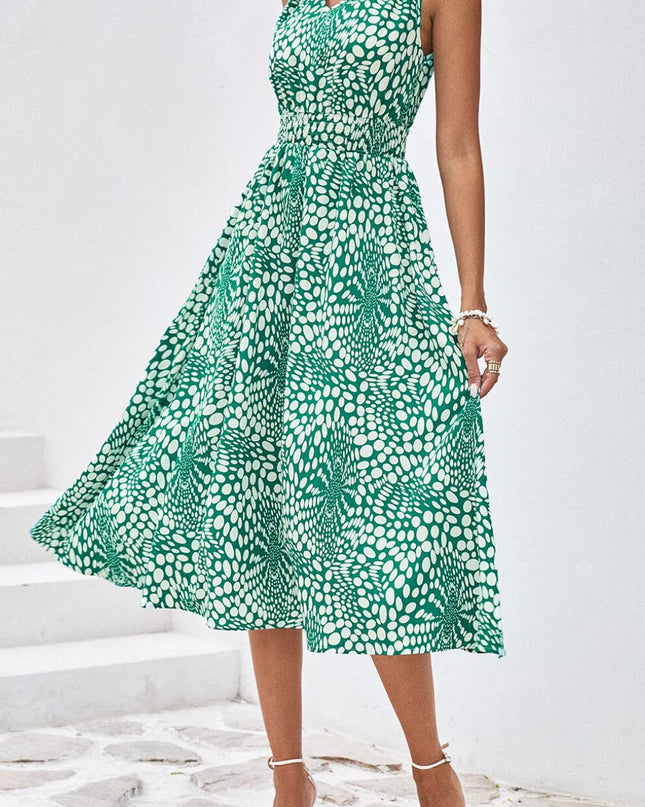 Printed V-Neck Sleeveless Dress