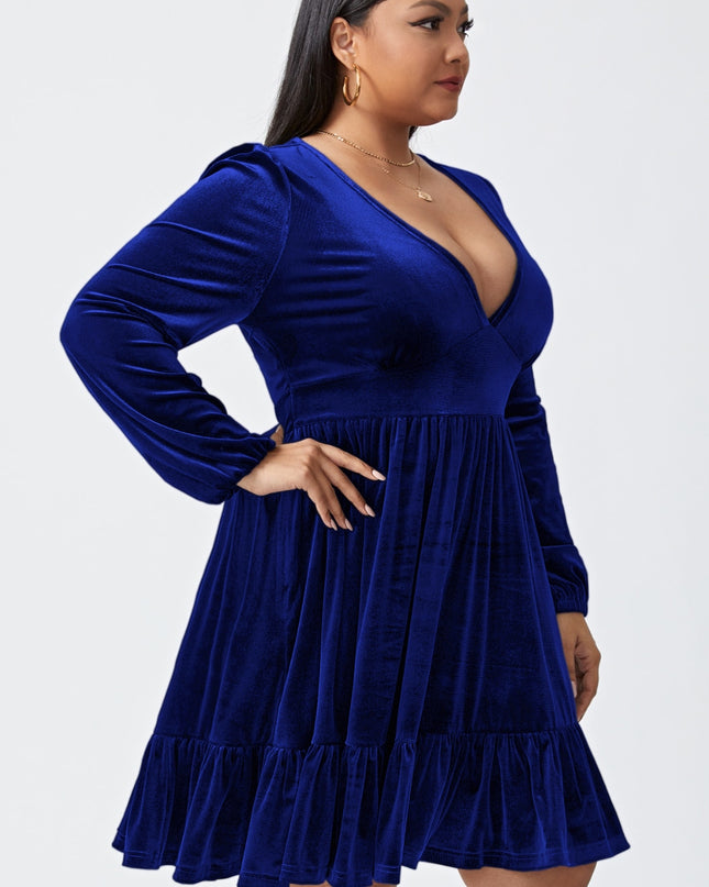 Plus Size Plunge Long Sleeve Mini Dress