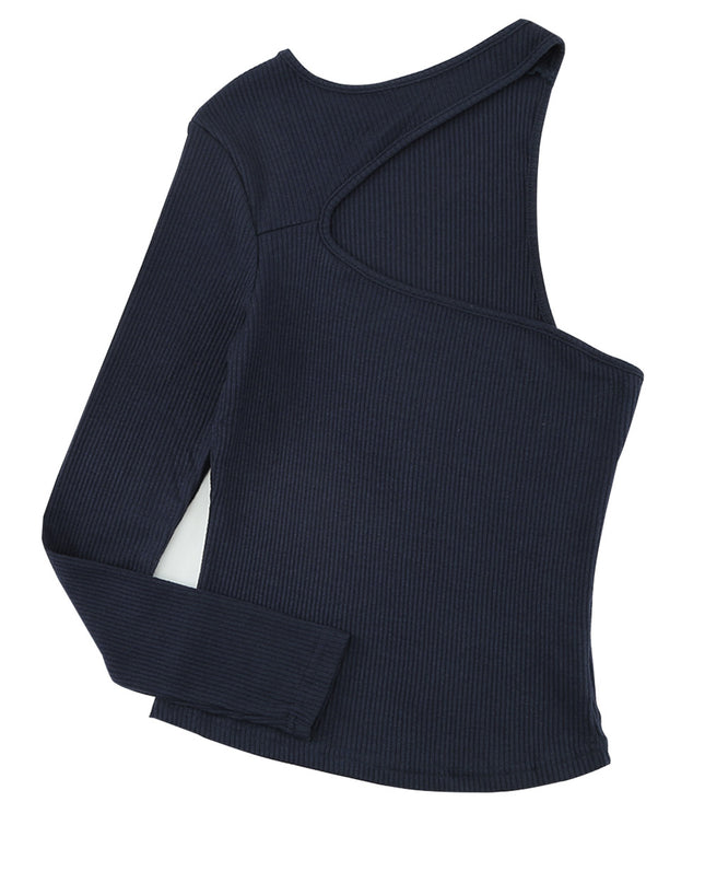 Cutout One-Shoulder Ribbed Top