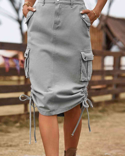 Drawstring Denim Cargo Skirt