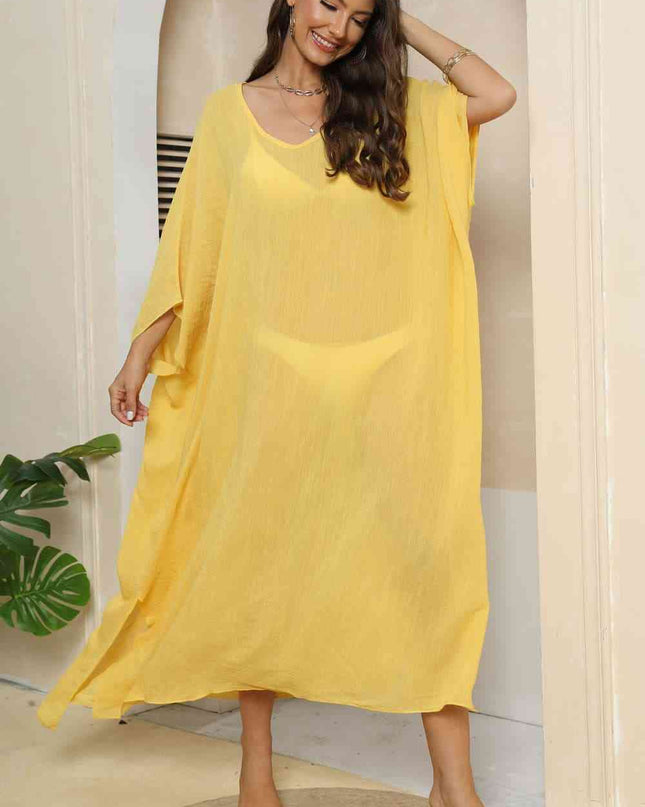 V-Neck Three-Quarter Sleeve Cover-Up