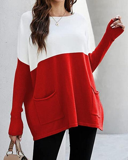 Two Tone Pullover Sweater with Pockets