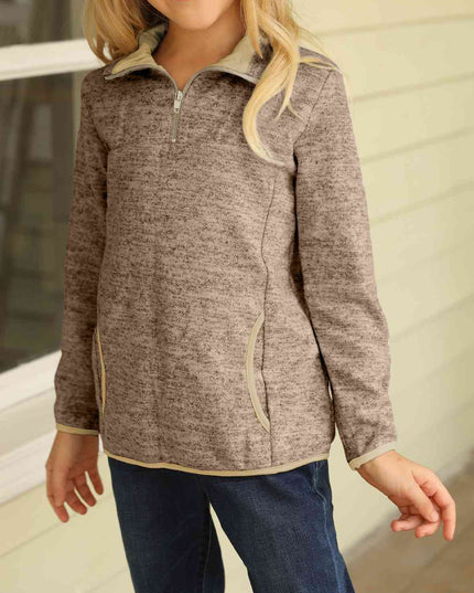 Kids Quarter-Zip Collar Sweatshirt with Kangaroo Pocket