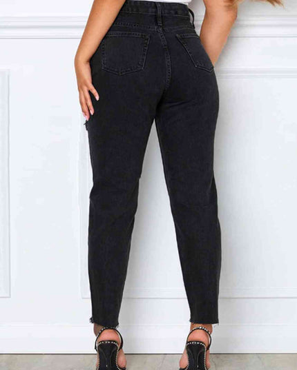 Distressed High Waist Straight Jeans