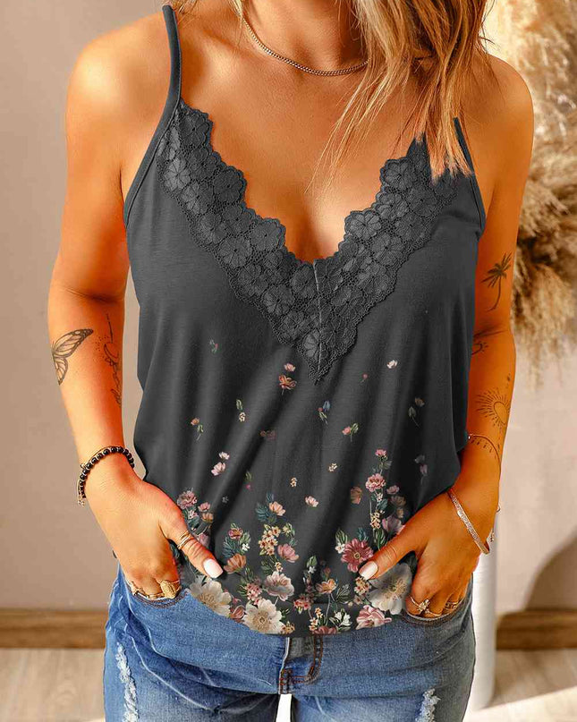 Floral Lace Trim Scalloped Plunge Cami