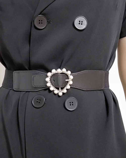 Pearl Heart Buckle Elastic Belt