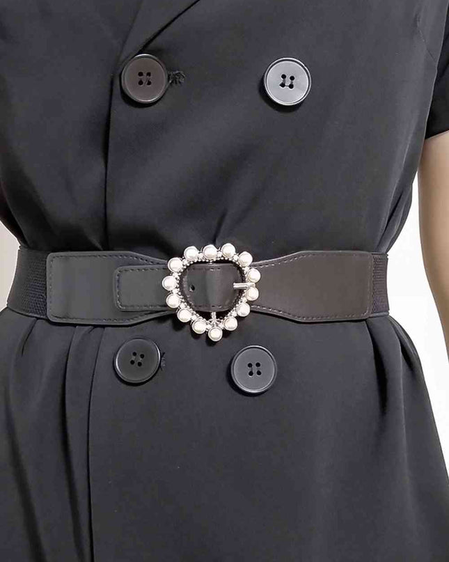 Pearl Heart Buckle Elastic Belt