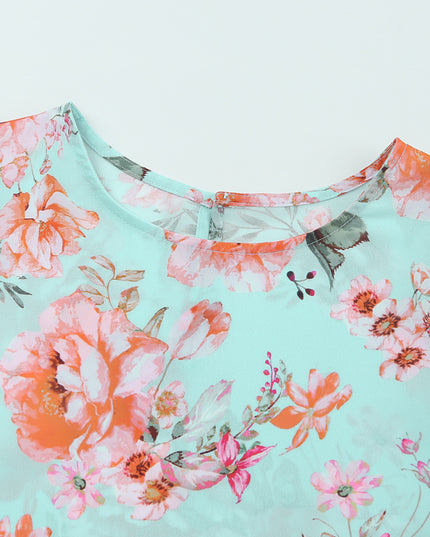 Summer Lover Floral Puff Sleeve Round Neck Blouse