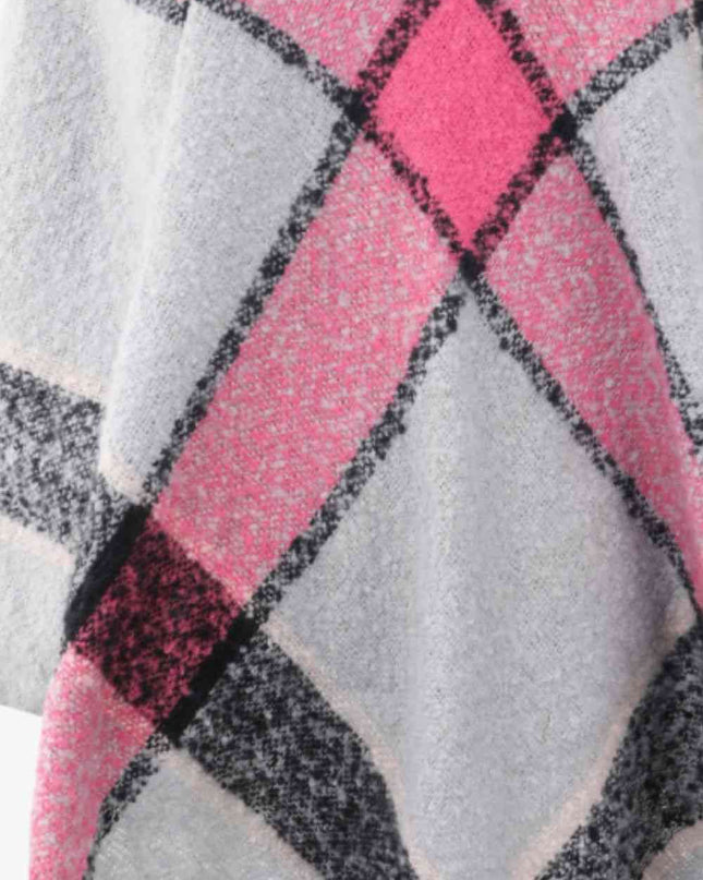 Plaid Fringe Detail Poncho