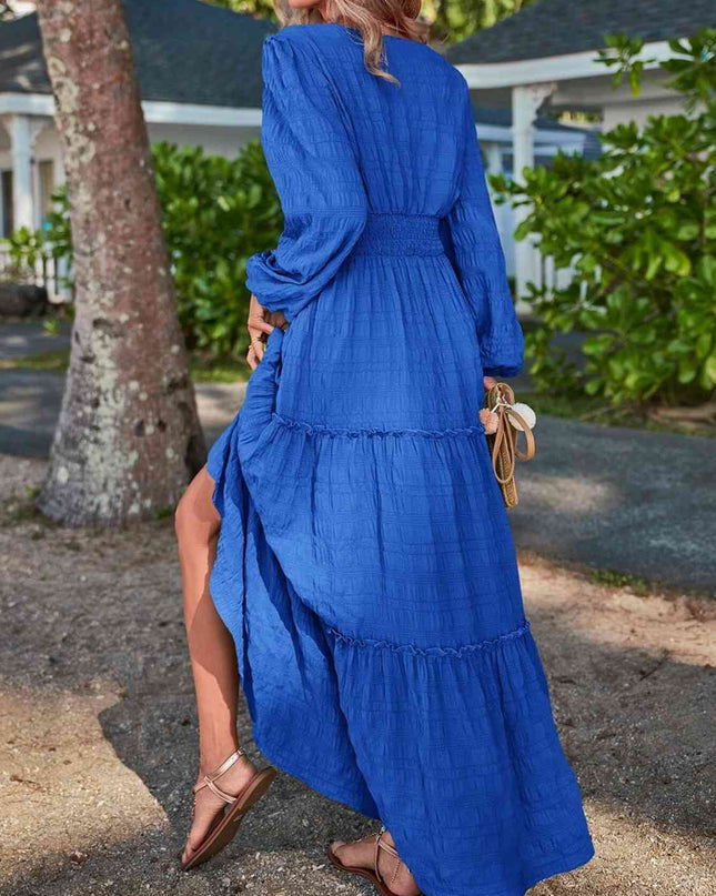 Smocked Waist V-Neck Maxi Dress