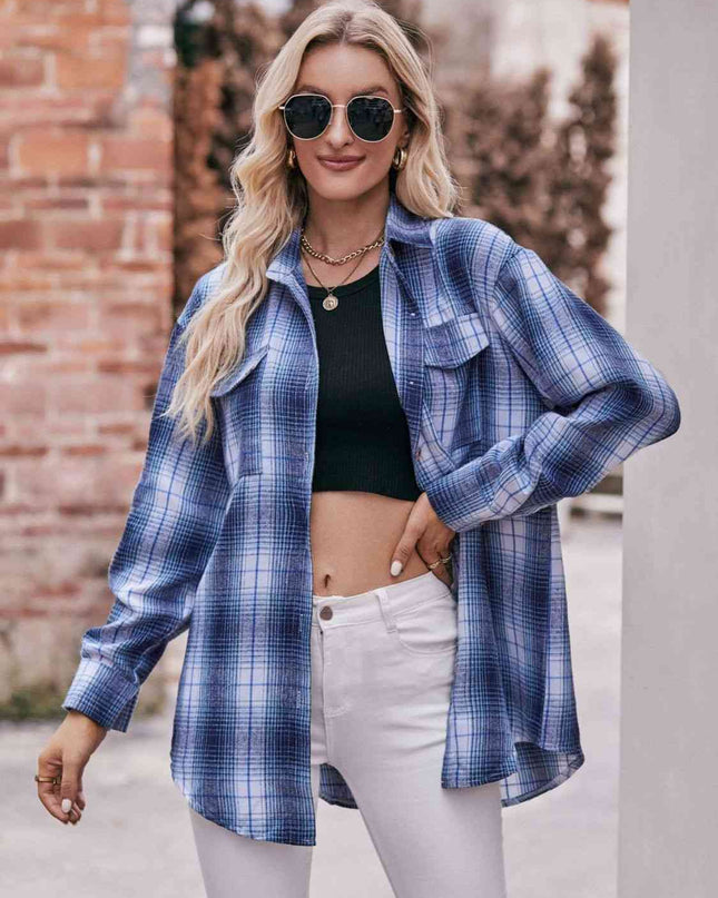 Plaid Dropped Shoulder Longline Shirt