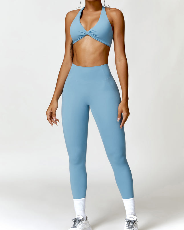 Twisted Halter Neck Bra and High Waist Leggings Active Set