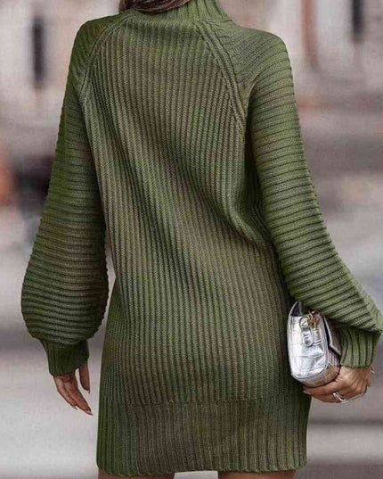 Mock Neck Lantern Sleeve Sweater Dress