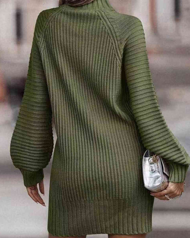 Mock Neck Lantern Sleeve Sweater Dress