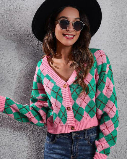 Geometric Button Up Long Sleeve Cardigan