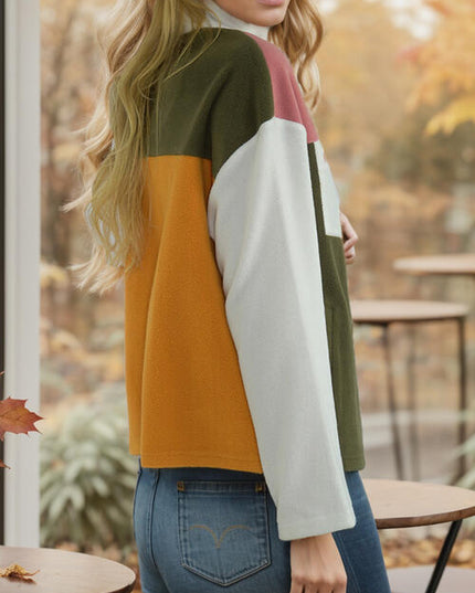 Color Block Zip-Up Long Sleeve Jacket