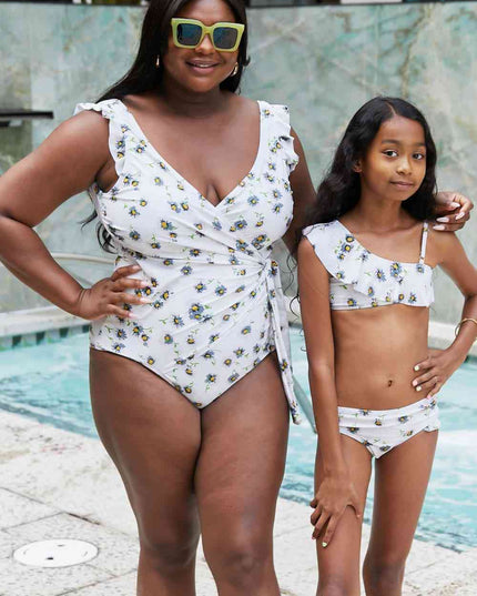 Marina West Swim Float On Ruffle Faux Wrap One-Piece in Daisy Cream