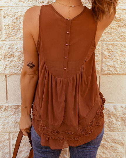 Lace Detail Button Back Sleeveless Top
