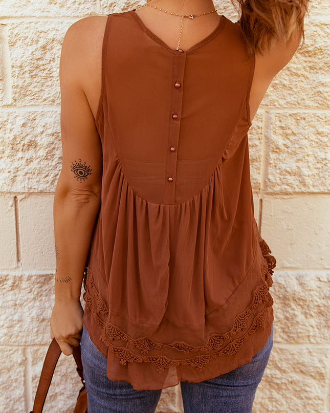 Lace Detail Button Back Sleeveless Top