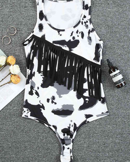 Fringed Tie-Dye Round Neck Bodysuit