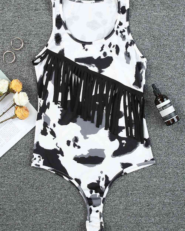 Fringed Tie-Dye Round Neck Bodysuit