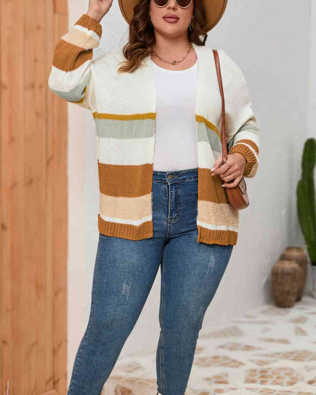 Plus Size Color Block Long Sleeve Cardigan