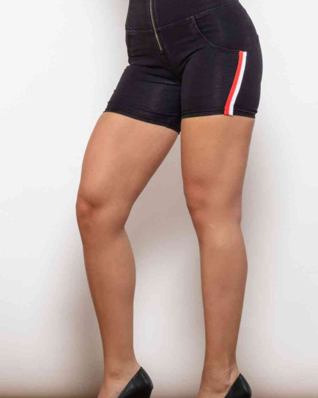 Full Size Side Stripe Zip Closure Denim Shorts