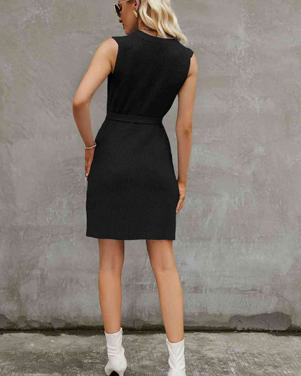 Round Neck Slit Sleeveless Sweater Dress