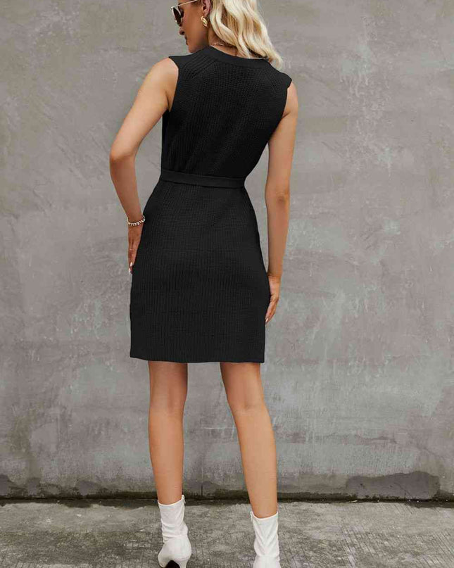 Round Neck Slit Sleeveless Sweater Dress