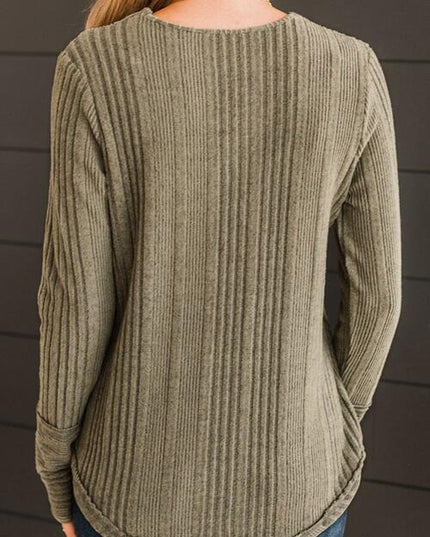 Ribbed Buttoned Long Sleeve Blouse
