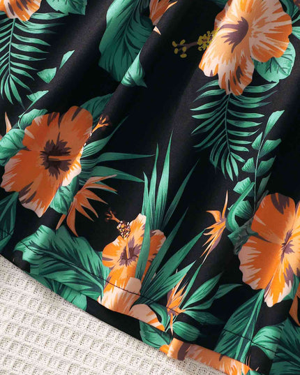Floral Round Neck Short Sleeve Dress