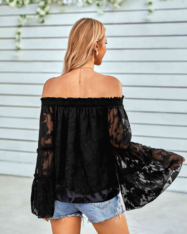 Applique Flounce Sleeve Off-Shoulder Blouse